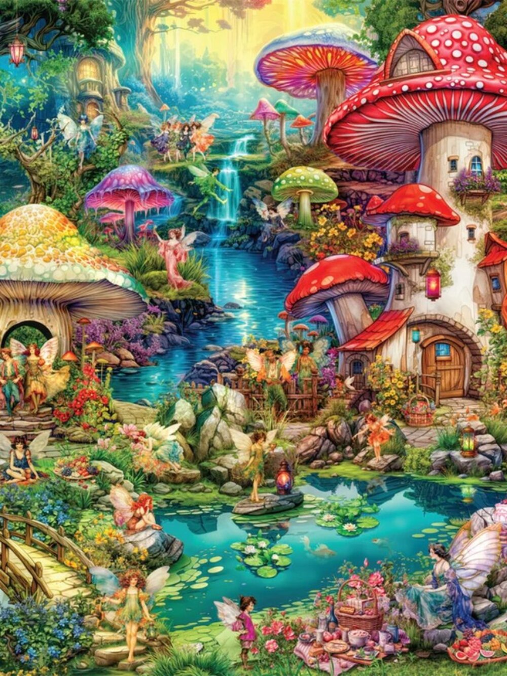 Aimee Stewart : Merry Mushroom Village Picnic 2000 Piece Puzzle - Complete